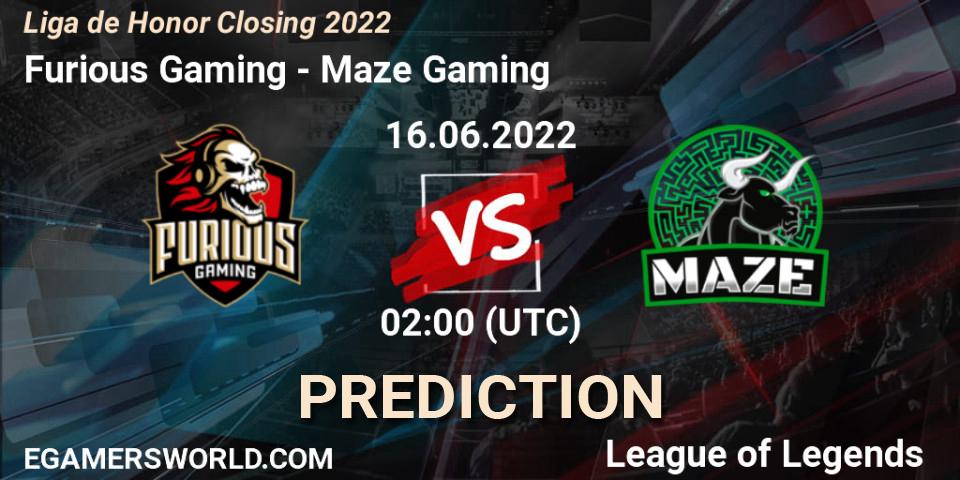 Pronósticos Furious Gaming - Maze Gaming. 16.06.2022 at 02:00. Liga de Honor Closing 2022 - LoL