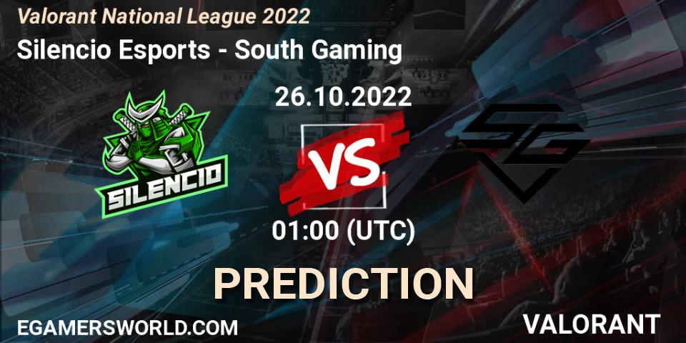 Pronósticos Silencio Esports - South Gaming. 26.10.2022 at 01:00. Valorant National League 2022 - VALORANT