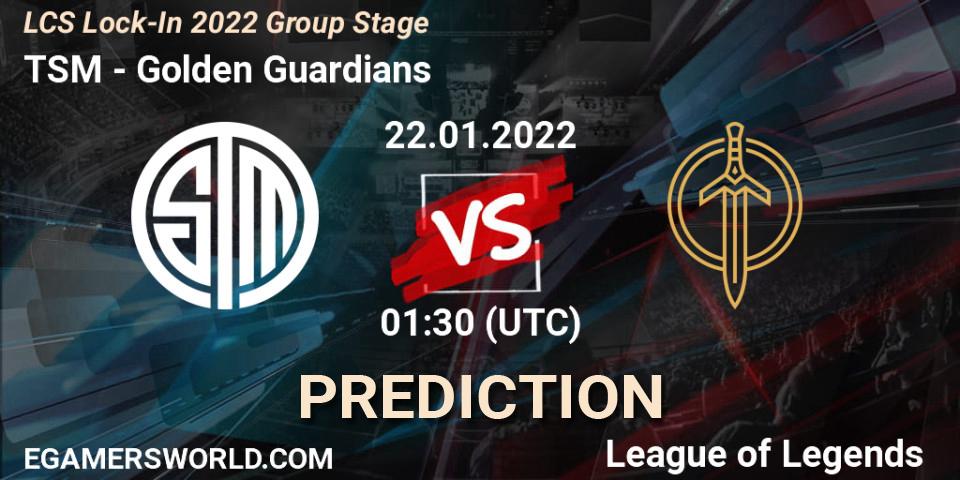 Pronósticos TSM - Golden Guardians. 22.01.2022 at 01:30. LCS Lock-In 2022 Group Stage - LoL