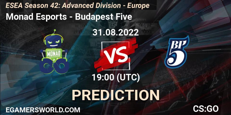 Pronósticos Monad Esports - Budapest Five. 31.08.2022 at 19:00. ESEA Season 42: Advanced Division - Europe - Counter-Strike (CS2)