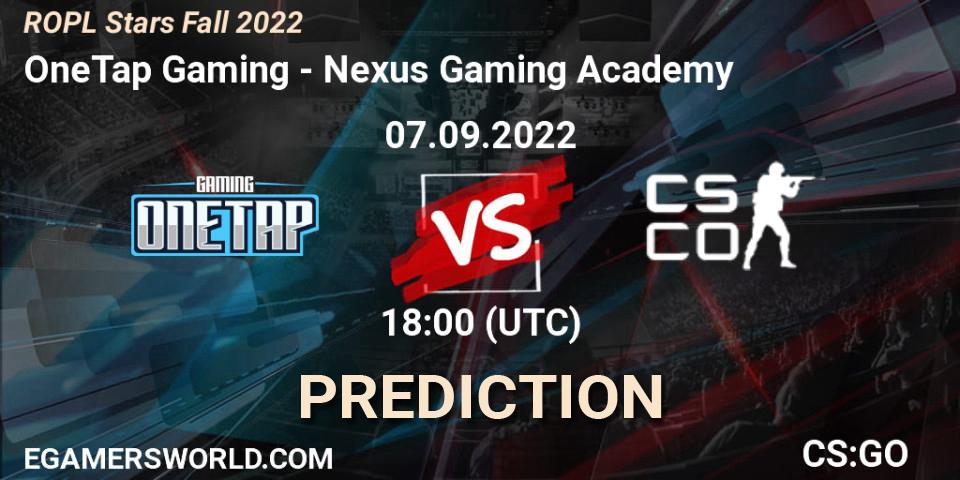 Pronósticos OneTap Gaming - Nexus Gaming Academy. 07.09.2022 at 18:00. ROPL Stars Fall 2022 - Counter-Strike (CS2)