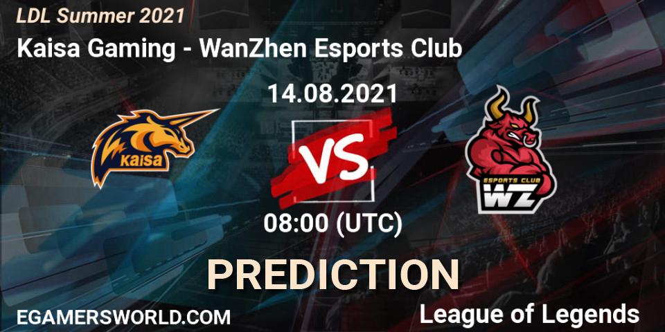 Pronósticos Kaisa Gaming - WanZhen Esports Club. 14.08.2021 at 09:05. LDL Summer 2021 - LoL