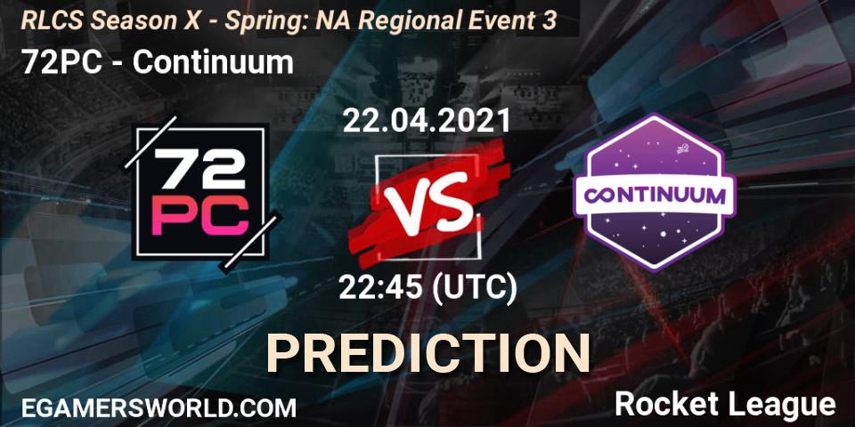 Pronósticos 72PC - Continuum. 22.04.2021 at 22:45. RLCS Season X - Spring: NA Regional Event 3 - Rocket League