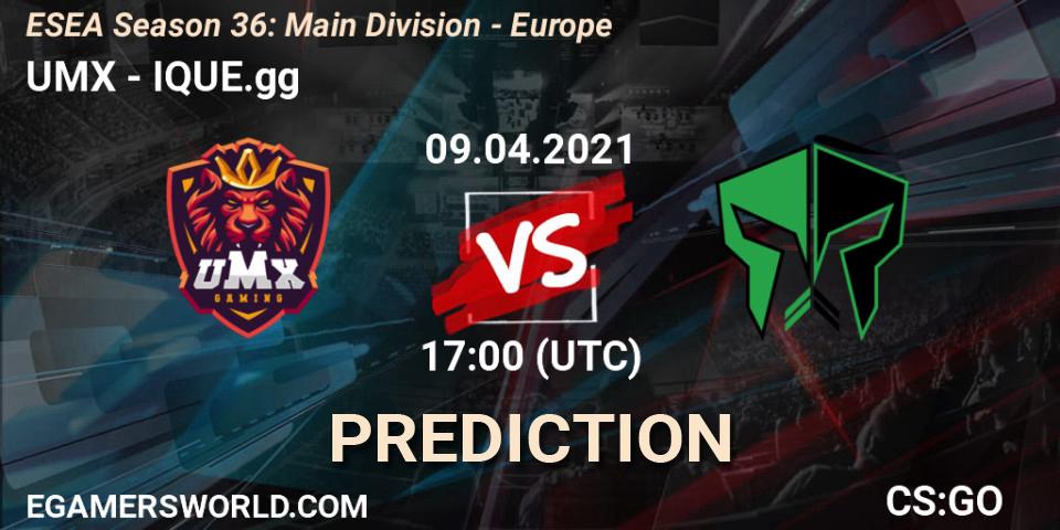 Pronósticos UMX - IQUE.gg. 09.04.2021 at 17:00. ESEA Season 36: Main Division - Europe - Counter-Strike (CS2)