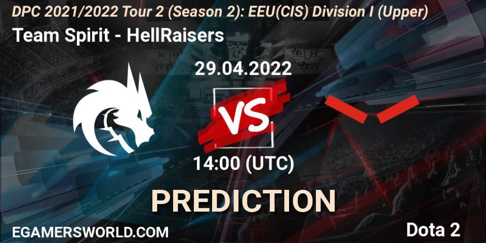 Pronósticos Team Spirit - HellRaisers. 29.04.2022 at 14:00. DPC 2021/2022 Tour 2 (Season 2): EEU(CIS) Division I (Upper) - Dota 2