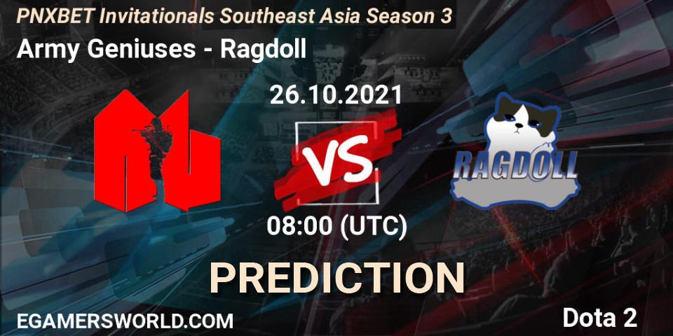 Pronósticos Army Geniuses - Ragdoll. 26.10.2021 at 08:26. PNXBET Invitationals Southeast Asia Season 3 - Dota 2