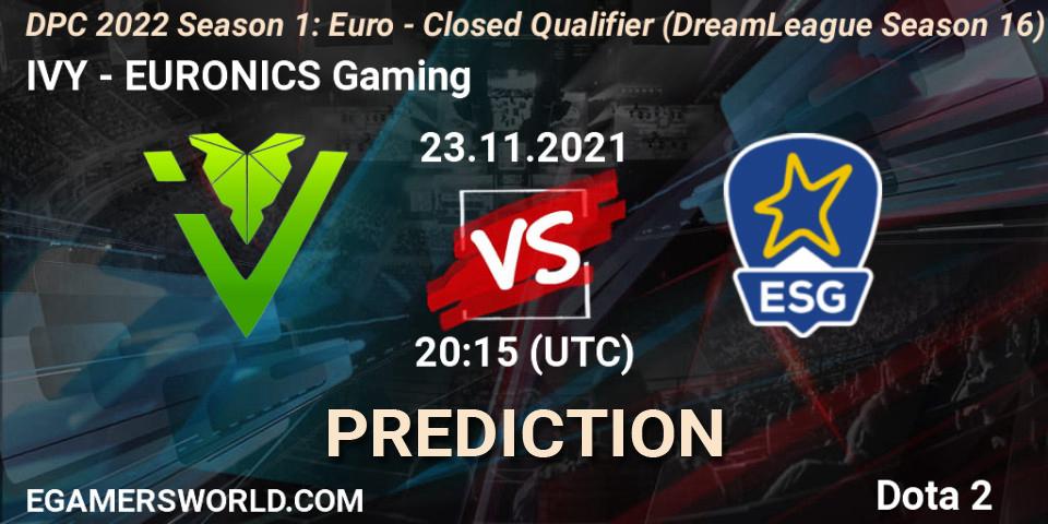 Pronósticos IVY - EURONICS Gaming. 23.11.2021 at 20:29. DPC 2022 Season 1: Euro - Closed Qualifier (DreamLeague Season 16) - Dota 2