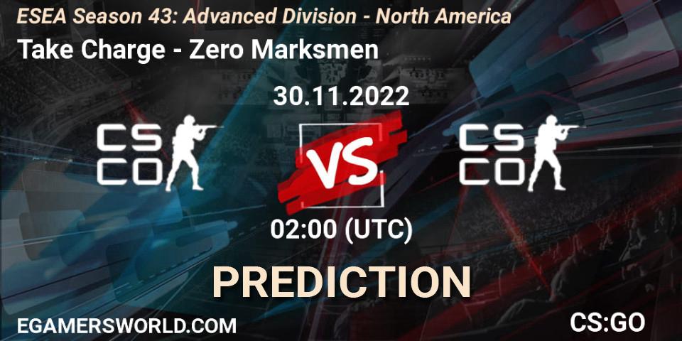 Pronósticos Take Charge - Zero Marksmen. 30.11.2022 at 02:00. ESEA Season 43: Advanced Division - North America - Counter-Strike (CS2)