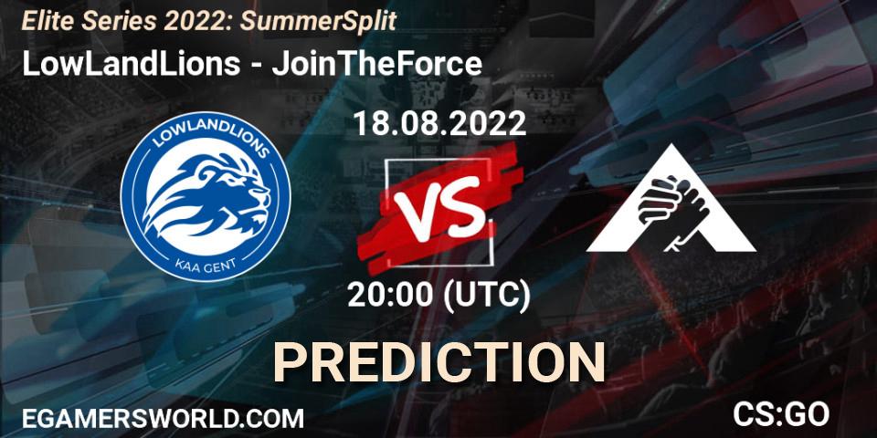 Pronósticos LowLandLions - JoinTheForce. 18.08.2022 at 20:00. Elite Series 2022: Summer Split - Counter-Strike (CS2)
