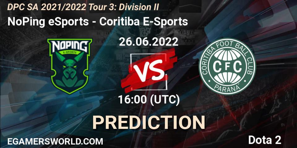 Pronósticos NoPing eSports - Coritiba E-Sports. 26.06.2022 at 16:02. DPC SA 2021/2022 Tour 3: Division II - Dota 2