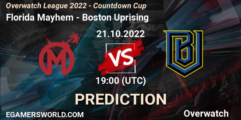 Pronósticos Florida Mayhem - Boston Uprising. 21.10.22. Overwatch League 2022 - Countdown Cup - Overwatch