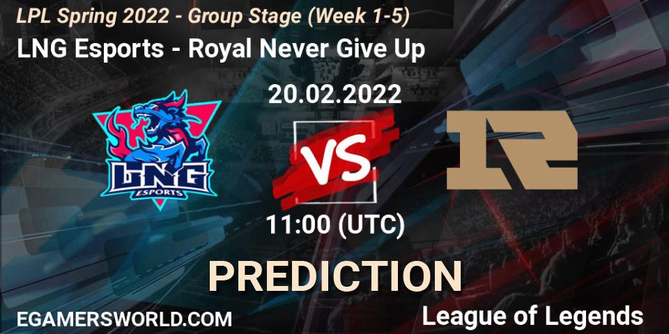 Pronósticos LNG Esports - Royal Never Give Up. 20.02.22. LPL Spring 2022 - Group Stage (Week 1-5) - LoL