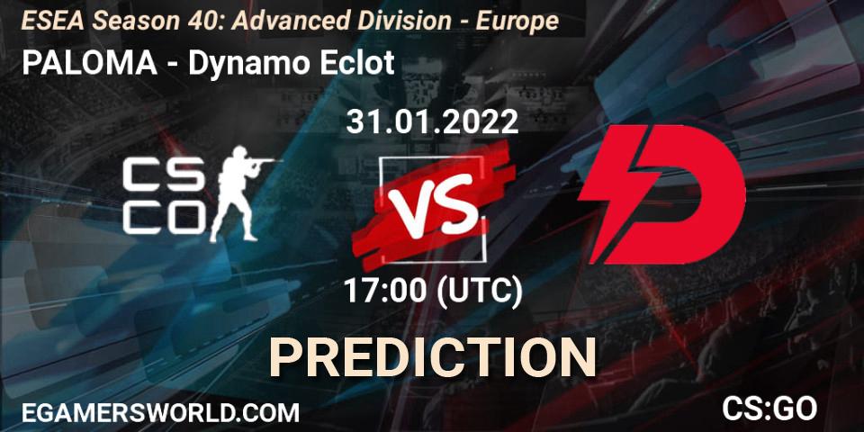 Pronósticos PALOMA - Dynamo Eclot. 31.01.22. ESEA Season 40: Advanced Division - Europe - CS2 (CS:GO)