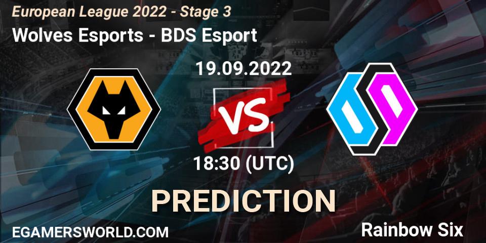 Pronósticos Wolves Esports - BDS Esport. 19.09.2022 at 18:30. European League 2022 - Stage 3 - Rainbow Six