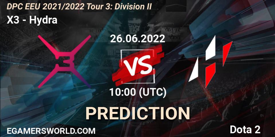 Pronósticos X3 - Hydra. 26.06.2022 at 10:00. DPC EEU 2021/2022 Tour 3: Division II - Dota 2