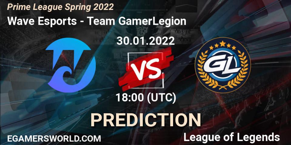 Pronósticos Wave Esports - Team GamerLegion. 30.01.2022 at 20:20. Prime League Spring 2022 - LoL
