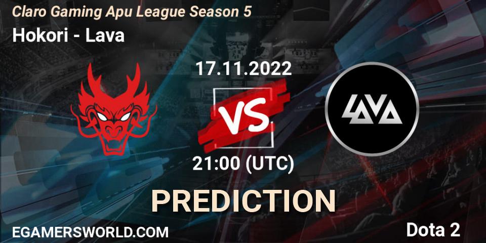 Pronósticos Hokori - Lava. 17.11.2022 at 21:30. Claro Gaming Apu League Season 5 - Dota 2