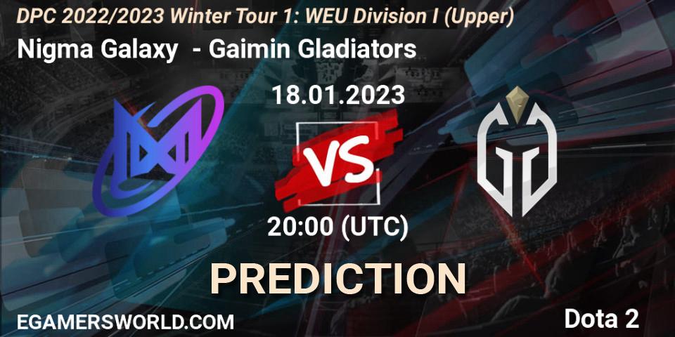 Pronósticos Nigma Galaxy - Gaimin Gladiators. 18.01.2023 at 19:56. DPC 2022/2023 Winter Tour 1: WEU Division I (Upper) - Dota 2