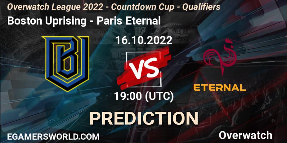 Pronósticos Boston Uprising - Paris Eternal. 16.10.22. Overwatch League 2022 - Countdown Cup - Qualifiers - Overwatch