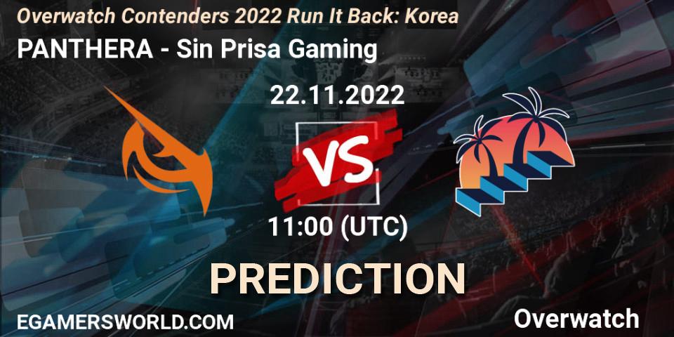 Pronósticos PANTHERA - Sin Prisa Gaming. 22.11.2022 at 11:00. Overwatch Contenders 2022 Run It Back: Korea - Overwatch