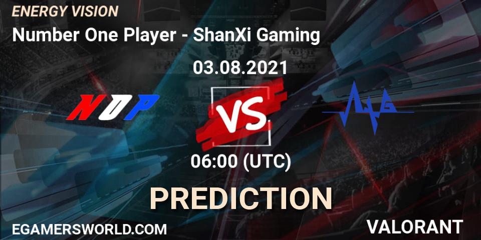 Pronósticos Number One Player - ShanXi Gaming. 03.08.2021 at 06:00. ENERGY VISION - VALORANT