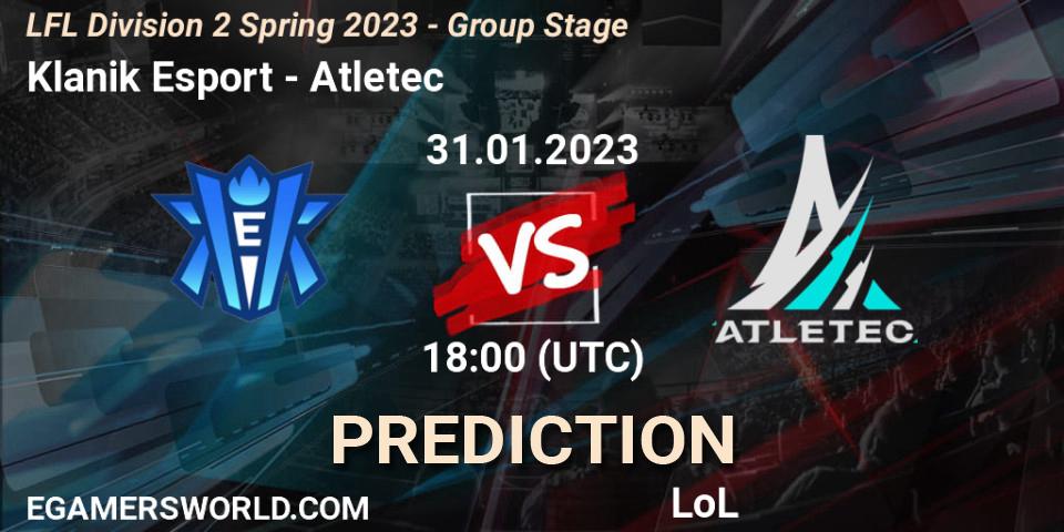Pronósticos Klanik Esport - Atletec. 31.01.23. LFL Division 2 Spring 2023 - Group Stage - LoL