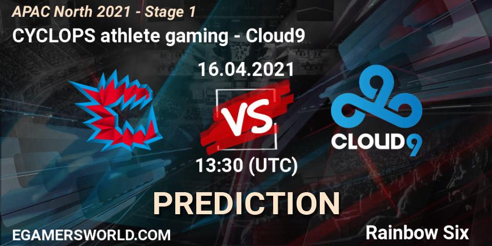 Pronósticos CYCLOPS athlete gaming - Cloud9. 16.04.2021 at 12:45. APAC North 2021 - Stage 1 - Rainbow Six