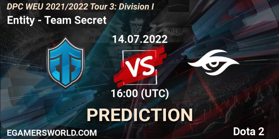 Pronósticos Entity - Team Secret. 14.07.2022 at 16:35. DPC WEU 2021/2022 Tour 3: Division I - Dota 2