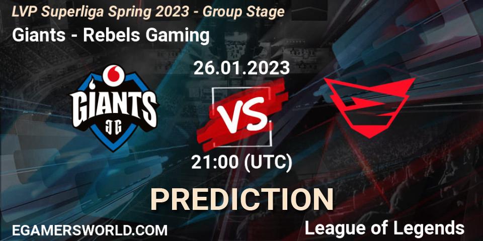 Pronósticos Giants - Rebels Gaming. 26.01.23. LVP Superliga Spring 2023 - Group Stage - LoL