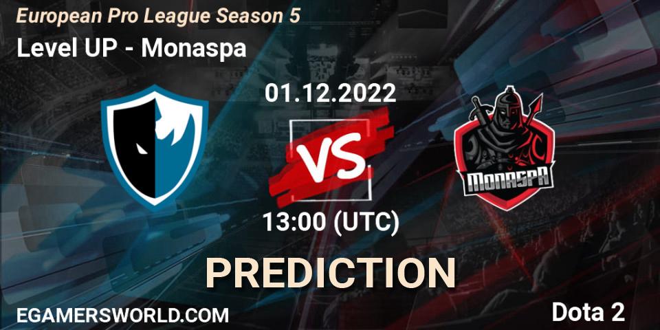 Pronósticos Level UP - Monaspa. 01.12.22. European Pro League Season 5 - Dota 2
