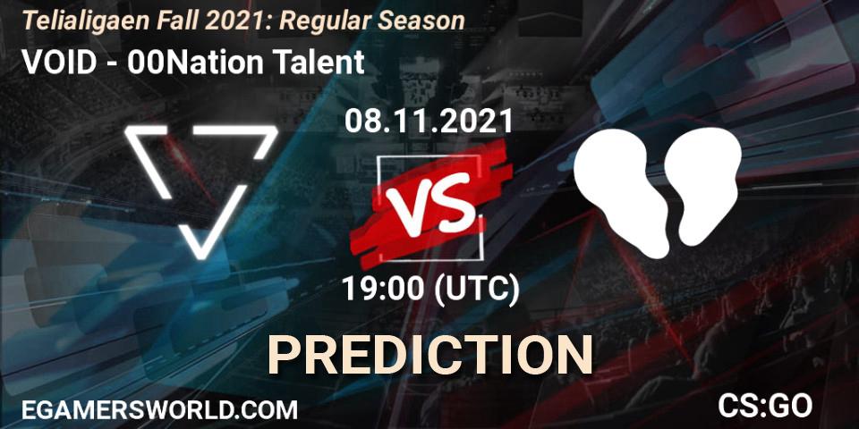 Pronósticos VOID - 00Nation Talent. 08.11.2021 at 19:00. Telialigaen Fall 2021: Regular Season - Counter-Strike (CS2)