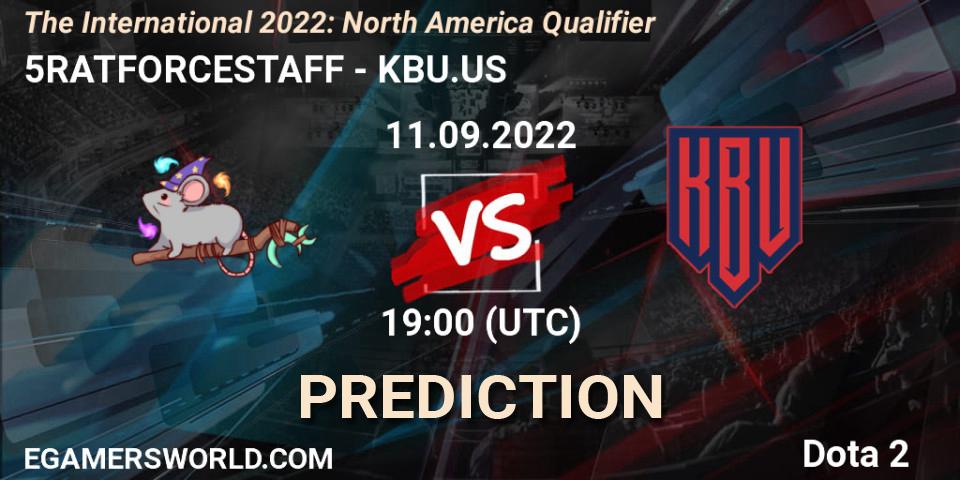 Pronósticos 5RATFORCESTAFF - KBU.US. 11.09.2022 at 18:17. The International 2022: North America Qualifier - Dota 2