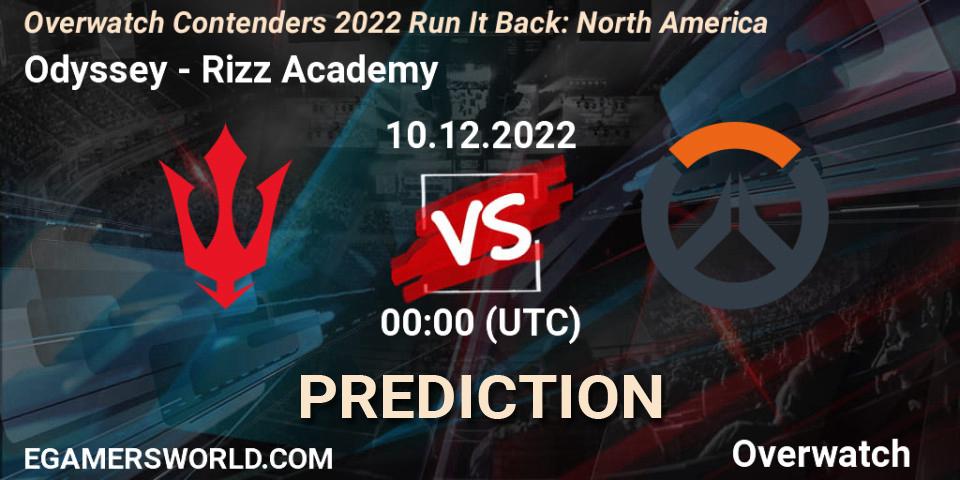 Pronósticos Odyssey - Rizz Academy. 09.12.2022 at 23:00. Overwatch Contenders 2022 Run It Back: North America - Overwatch