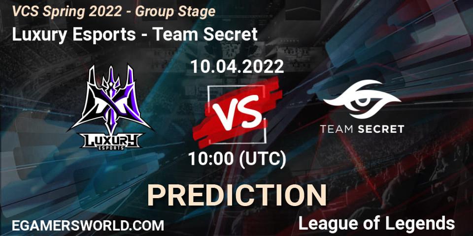 Pronósticos Luxury Esports - Team Secret. 09.04.2022 at 10:00. VCS Spring 2022 - Group Stage - LoL
