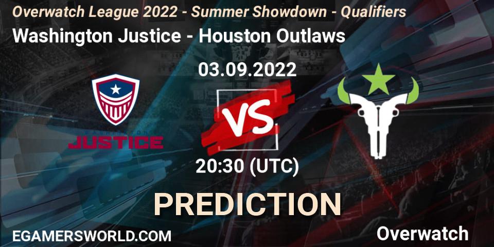 Pronósticos Washington Justice - Houston Outlaws. 03.09.22. Overwatch League 2022 - Summer Showdown - Qualifiers - Overwatch