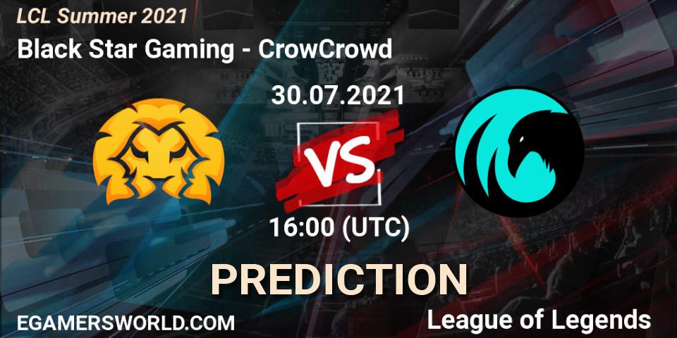 Pronósticos Black Star Gaming - CrowCrowd. 30.07.2021 at 16:00. LCL Summer 2021 - LoL