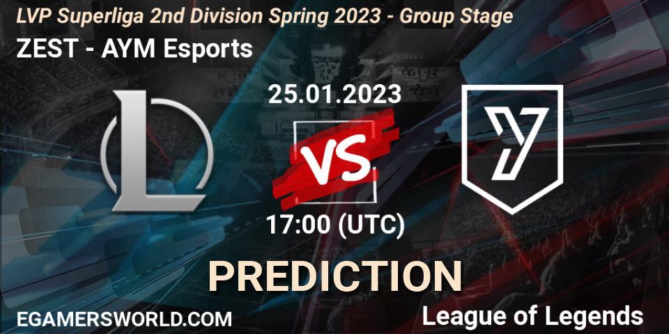 Pronósticos ZEST - AYM Esports. 25.01.23. LVP Superliga 2nd Division Spring 2023 - Group Stage - LoL