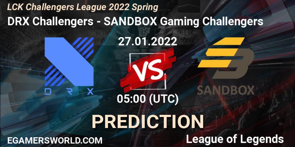 Pronósticos DRX Challengers - SANDBOX Gaming Challengers. 27.01.2022 at 05:00. LCK Challengers League 2022 Spring - LoL