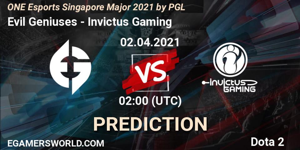 Pronósticos Evil Geniuses - Invictus Gaming. 02.04.21. ONE Esports Singapore Major 2021 - Dota 2