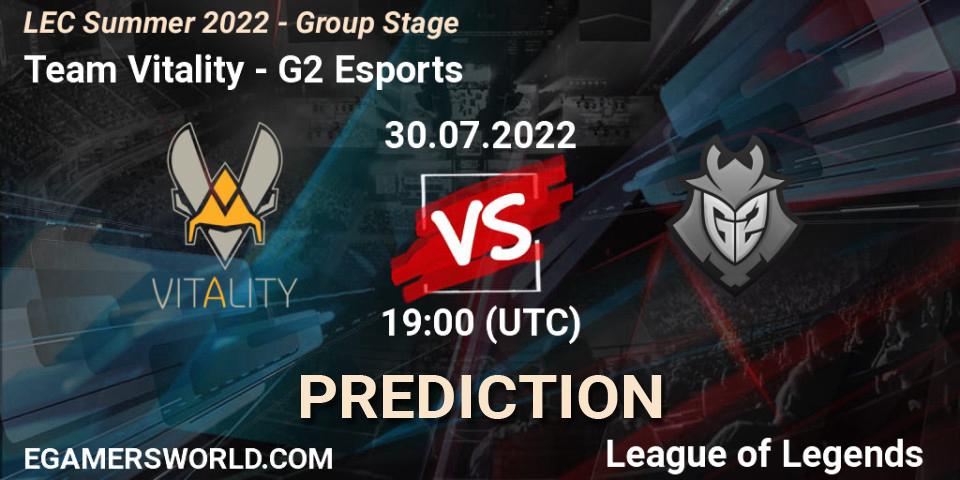 Pronósticos Team Vitality - G2 Esports. 30.07.2022 at 19:00. LEC Summer 2022 - Group Stage - LoL