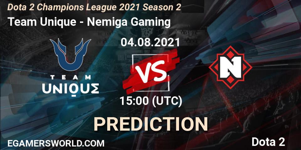 Pronósticos Team Unique - Nemiga Gaming. 04.08.2021 at 15:03. Dota 2 Champions League 2021 Season 2 - Dota 2