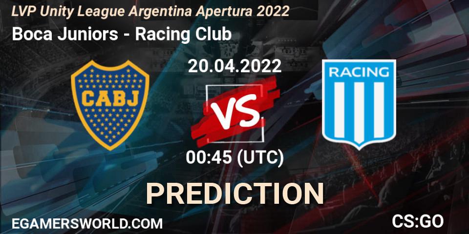 Pronósticos Boca Juniors - Racing Club. 04.05.22. LVP Unity League Argentina Apertura 2022 - CS2 (CS:GO)