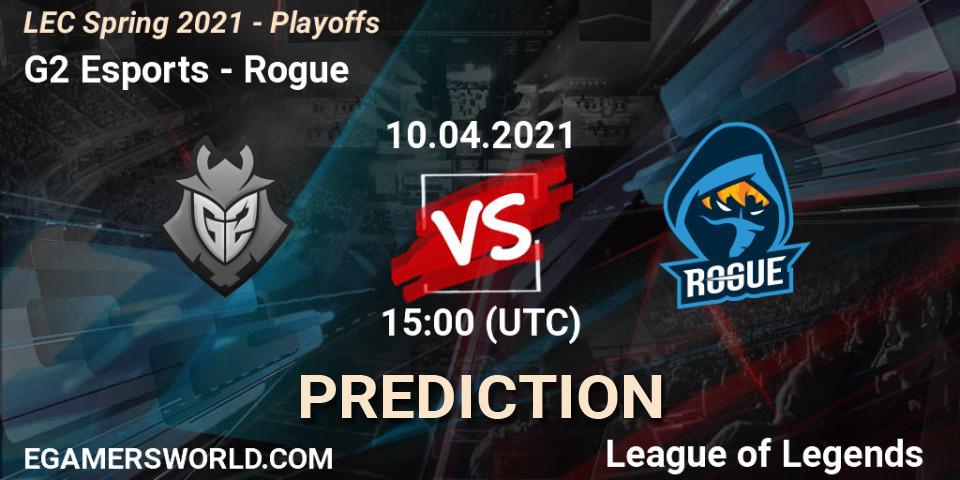 Pronósticos G2 Esports - Rogue. 10.04.2021 at 15:00. LEC Spring 2021 - Playoffs - LoL