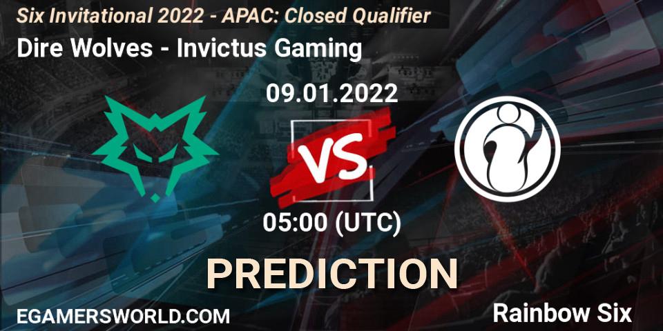 Pronósticos Dire Wolves - Invictus Gaming. 09.01.2022 at 05:00. Six Invitational 2022 - APAC: Closed Qualifier - Rainbow Six