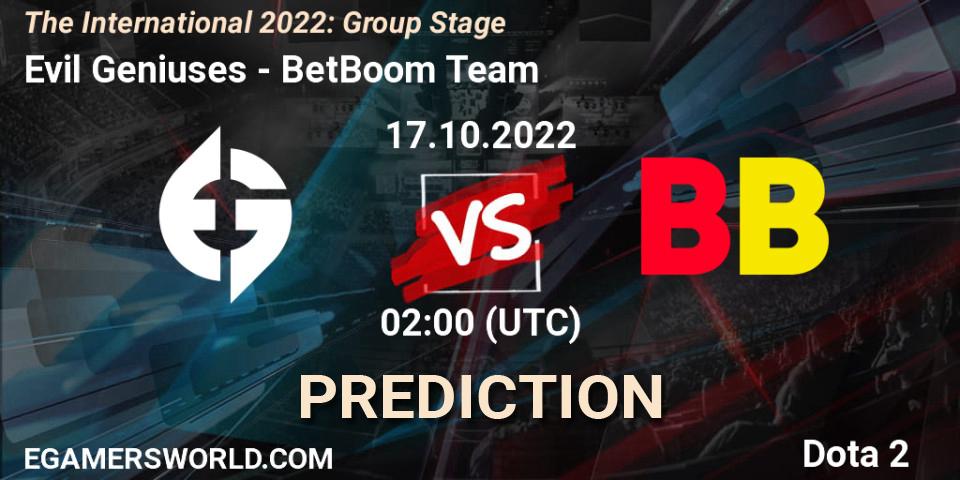 Pronósticos Evil Geniuses - BetBoom Team. 17.10.22. The International 2022: Group Stage - Dota 2