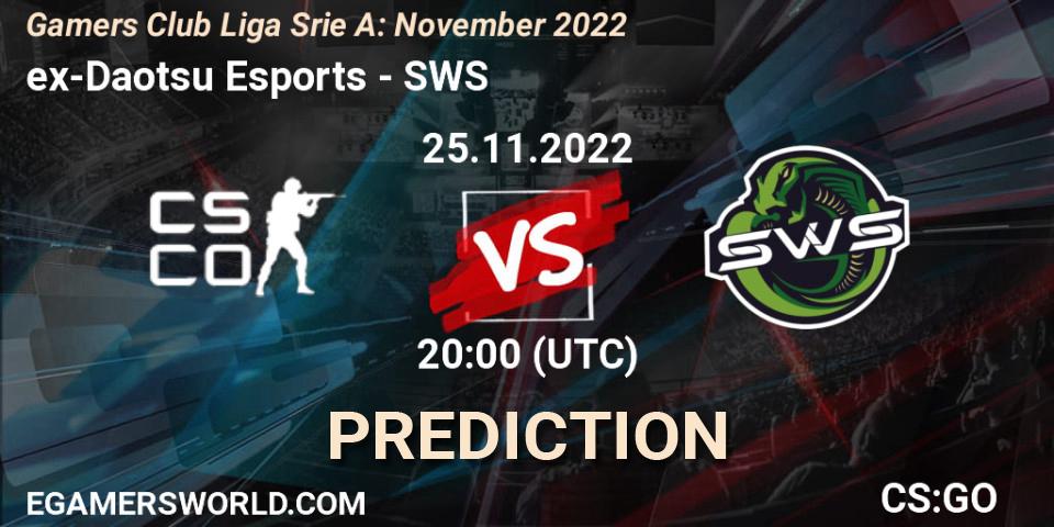 Pronósticos ex-Daotsu Esports - SWS. 25.11.22. Gamers Club Liga Série A: November 2022 - CS2 (CS:GO)