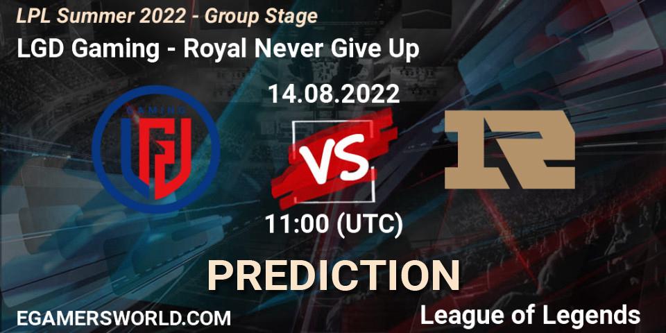 Pronósticos LGD Gaming - Royal Never Give Up. 14.08.22. LPL Summer 2022 - Group Stage - LoL