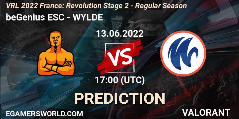 Pronósticos beGenius ESC - WYLDE. 13.06.2022 at 17:10. VRL 2022 France: Revolution Stage 2 - Regular Season - VALORANT