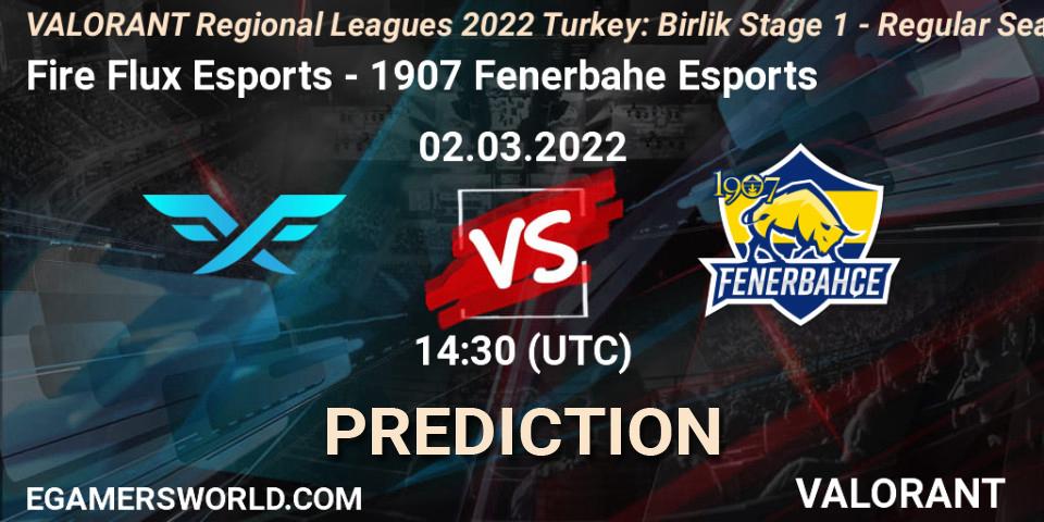 Pronósticos Fire Flux Esports - 1907 Fenerbahçe Esports. 02.03.2022 at 14:30. VALORANT Regional Leagues 2022 Turkey: Birlik Stage 1 - Regular Season - VALORANT