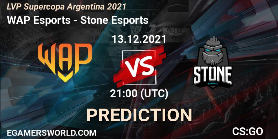 Pronósticos WAP Esports - Stone Esports. 13.12.2021 at 23:30. LVP Supercopa Argentina 2021 - Counter-Strike (CS2)